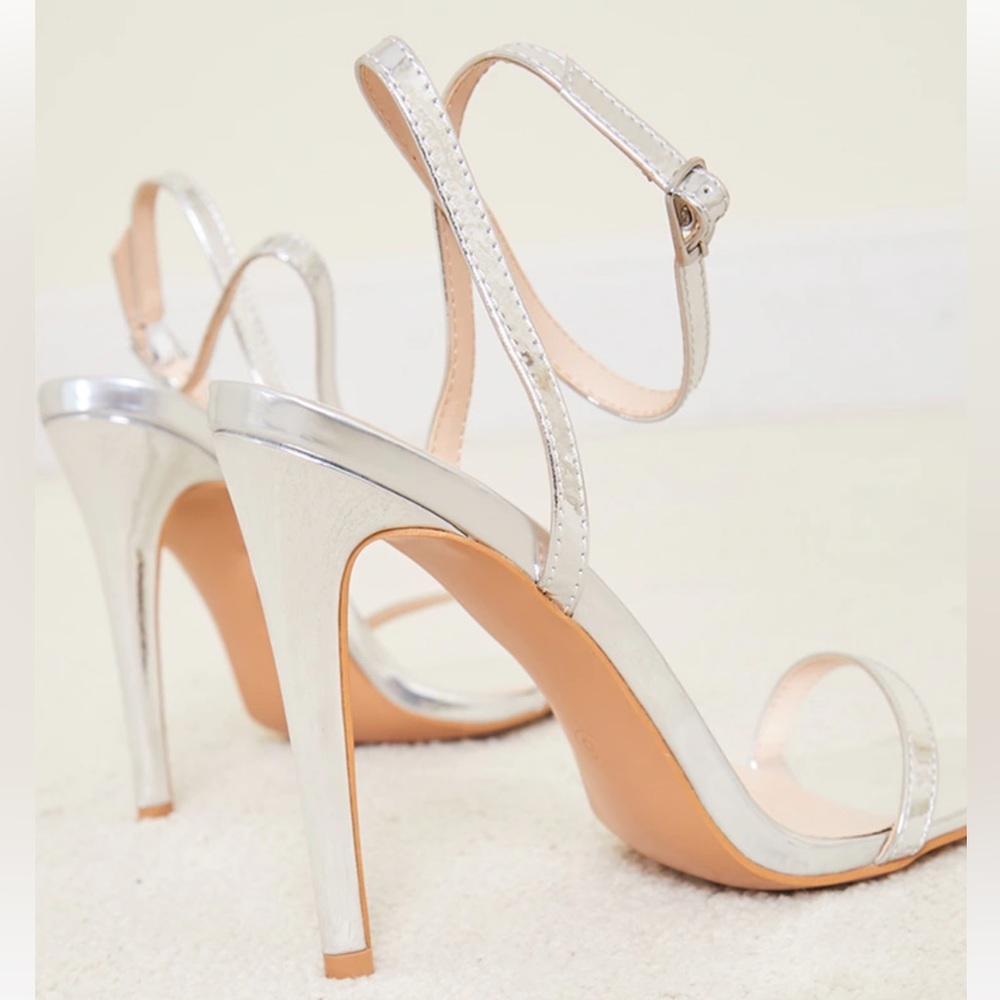 Silver Square Toe Barely There Strappy High Heels